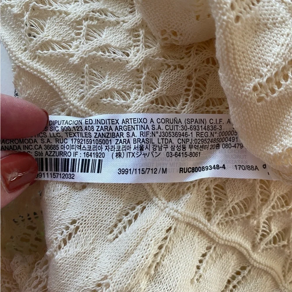 Zara Cream Pointelle Knit Crochet Cutout Long Sleeve Crop Top